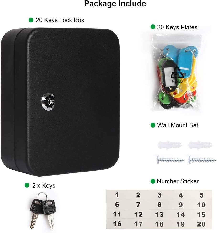 Lockable Wall Mount Key Lock Box with 20 Hooks - Secure Key Storage Solution