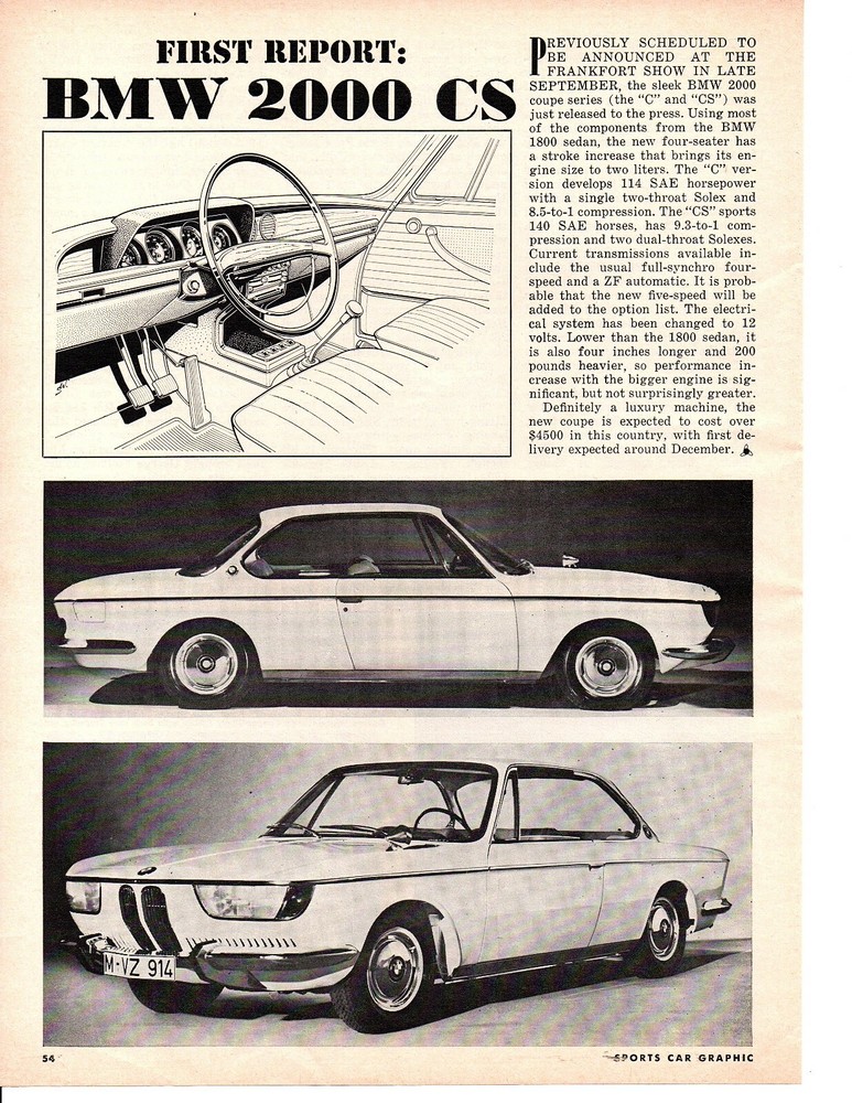 1966 BMW 2000 CS ~ ORIGINAL NEW CAR PREVIEW ARTICLE / AD