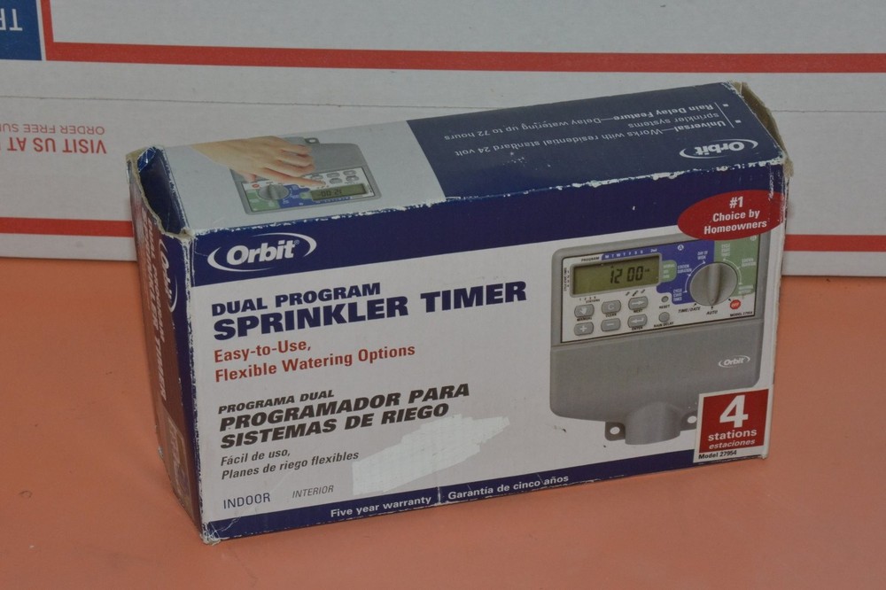 NOS Orbit Dual Program Sprinker Timer 4 stations rain delay universal