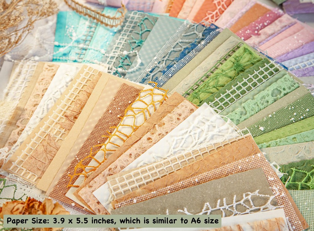 96 Sheets Textured Scrapbook Paper and Mesh Fabric Assorted Set - 6 Pack Mixe...