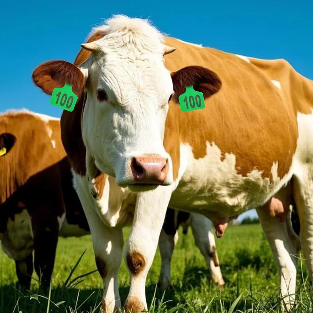Effortless Livestock Identification: 100 Green Numbered Tags + Applicator Kit