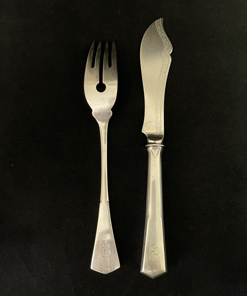 AUSTRO HUNGARIAN Continental SILVER Fork Fish Knife Monogram Antique Hallmarked