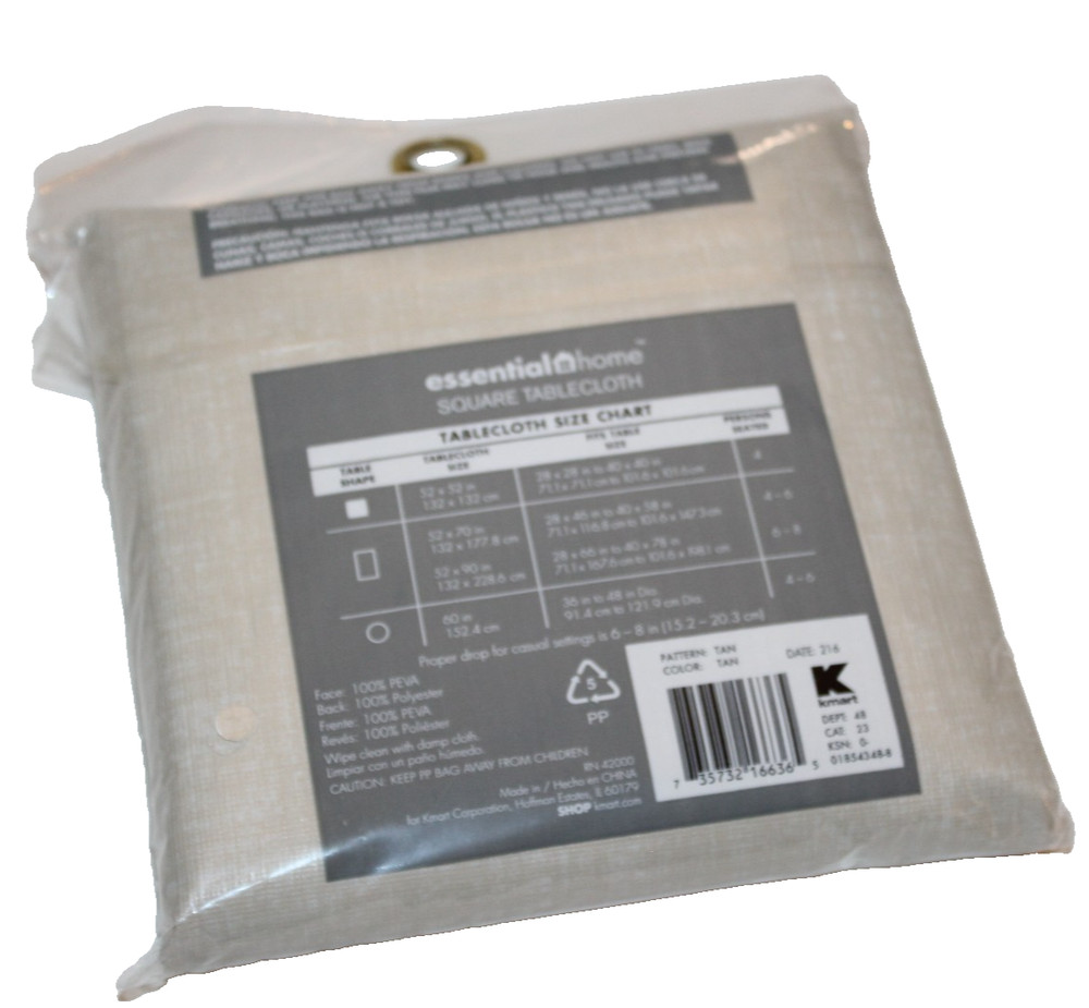 Essential Home Tan Square PEVA Tablecloth 52"x52"