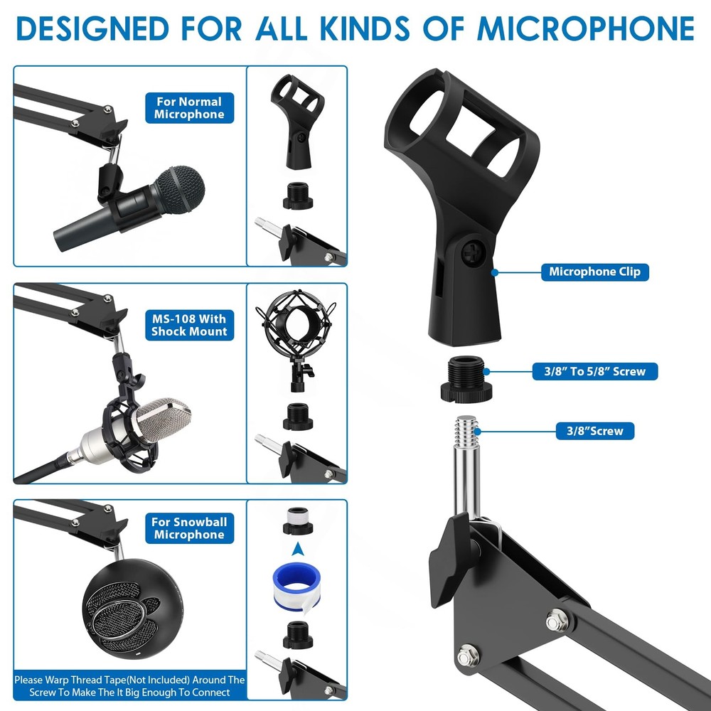 Microphone Stand, Adjustable Microphone Desk Stand for HyperX Mic Boom Arm St...