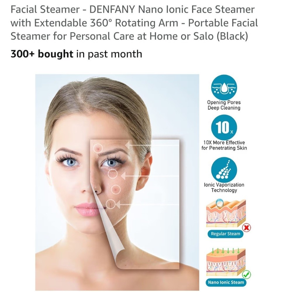 Facial Steamer DENFANY Nano Ionic Face Steamer with Extendable 360° Rotating Arm
