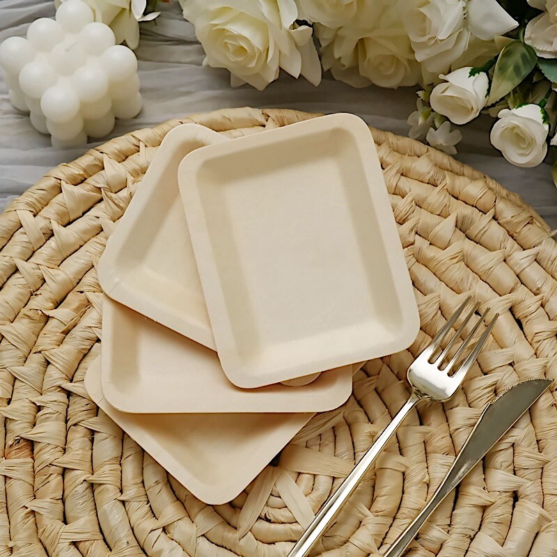 Natural Sustainable Bamboo 5" x 4" Mini Rectangular Plates Disposable Tableware