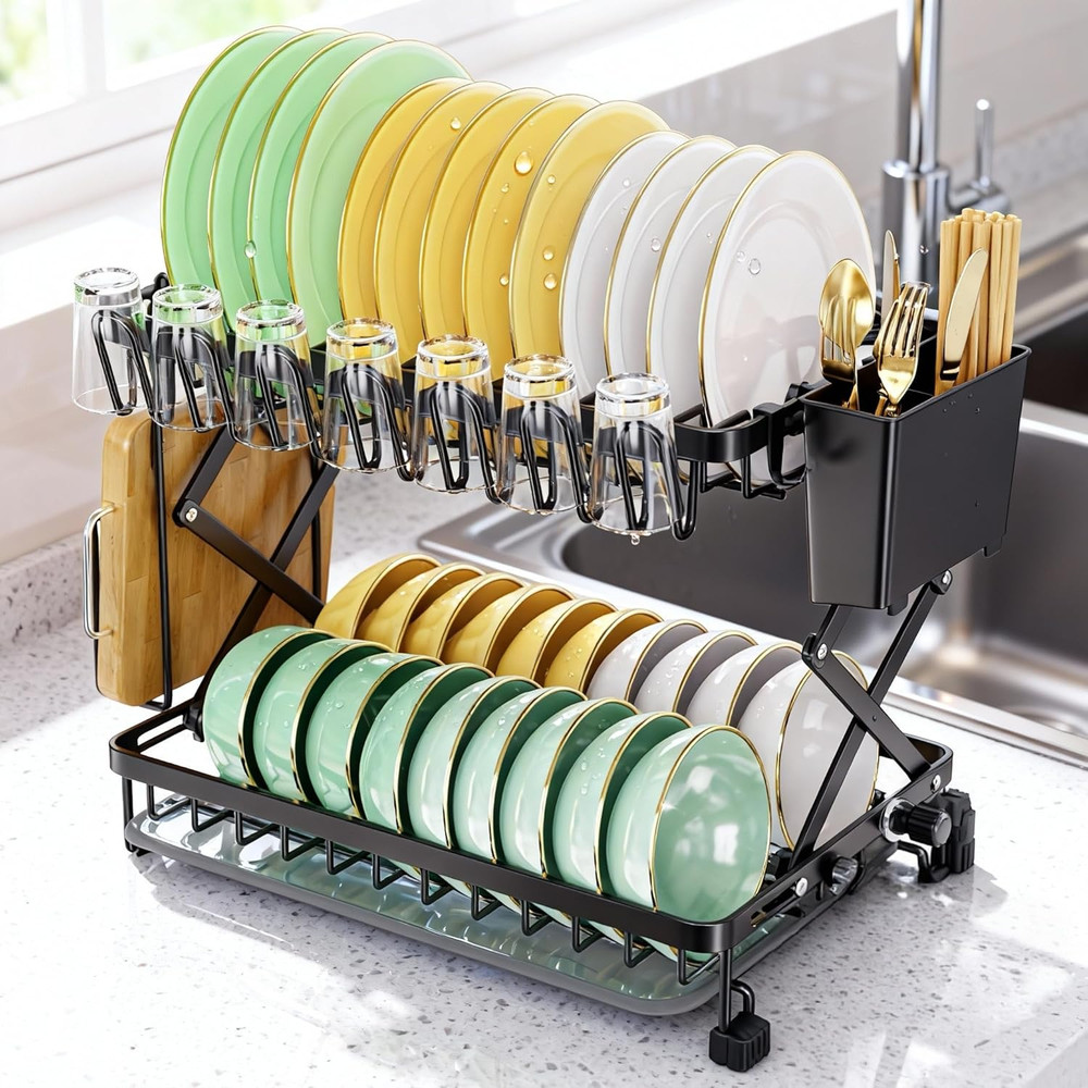 2-Tier Dish Racks for Kitchen Counter, Stainless Steel Kitchen Dish Drying Rack