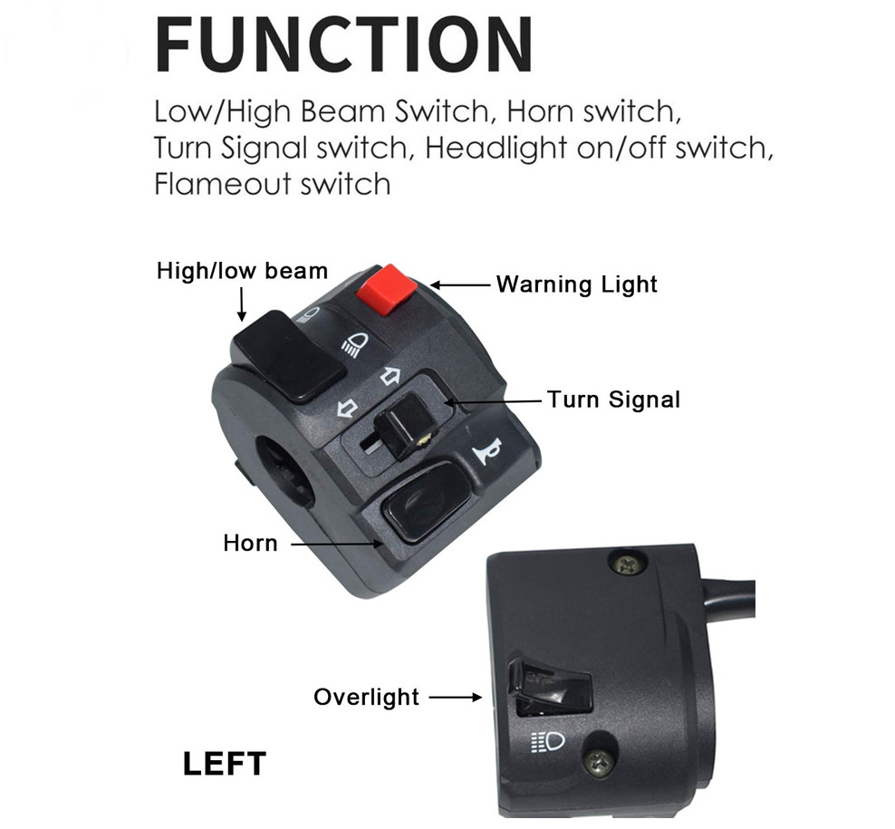 Motorcycle 7/8" left Handlebar Control Switch Turn Signal Start Stop Lamp Switch