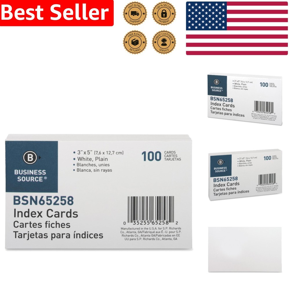 Durable 100 Count White Index Cards, 3" x 5" - Blank for Easy Customization