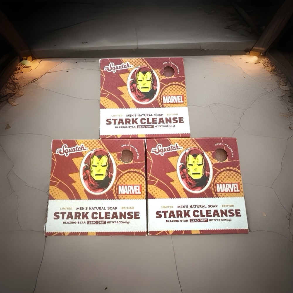 3 Pack Dr. Squatch Natural Bar Soap Marvel Stark Cleanse Iron Man 5 oz Zero Grit