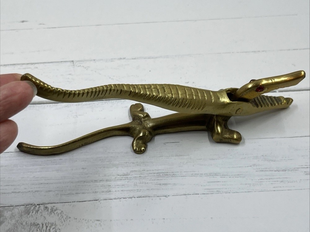 Brass Bronze Alligator Crocodile Reptile Nutcracker Nut Cracker W/ruby Eye 7”