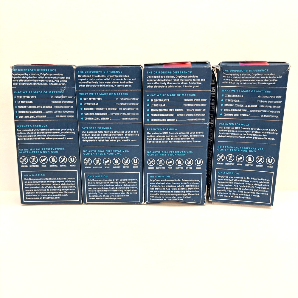 Drip Drop Hydration Drink Packets Juicy Variety 4 boxes x 8 packets