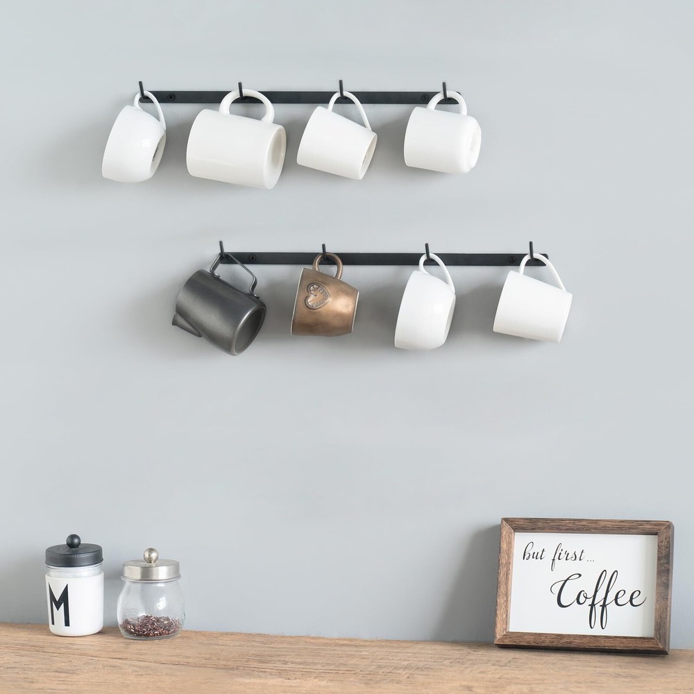 2 Pack Wall Mounted Metal Coffee Mug Holder Rack with 8 Hooks for Kitchen Dining