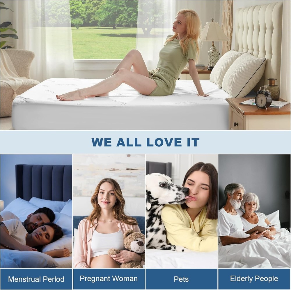 Queen Size Waterproof Mattress Protector Viscose Derived from Bamboo, Soft Ma...