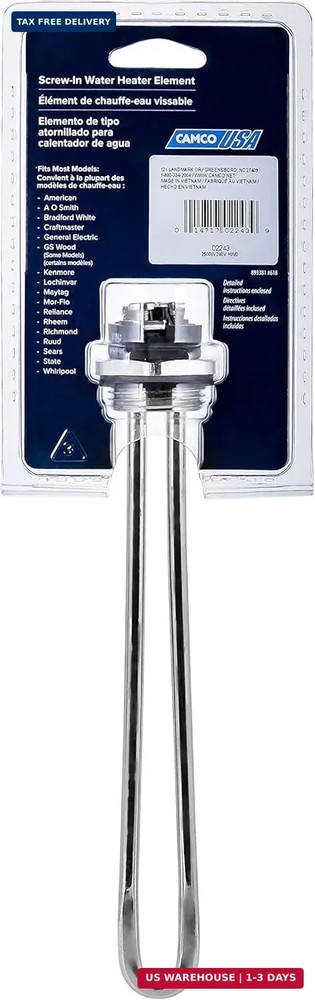 Camco 02242/02243 2500W 240V Screw-In Water Heater Element - High Watt Density