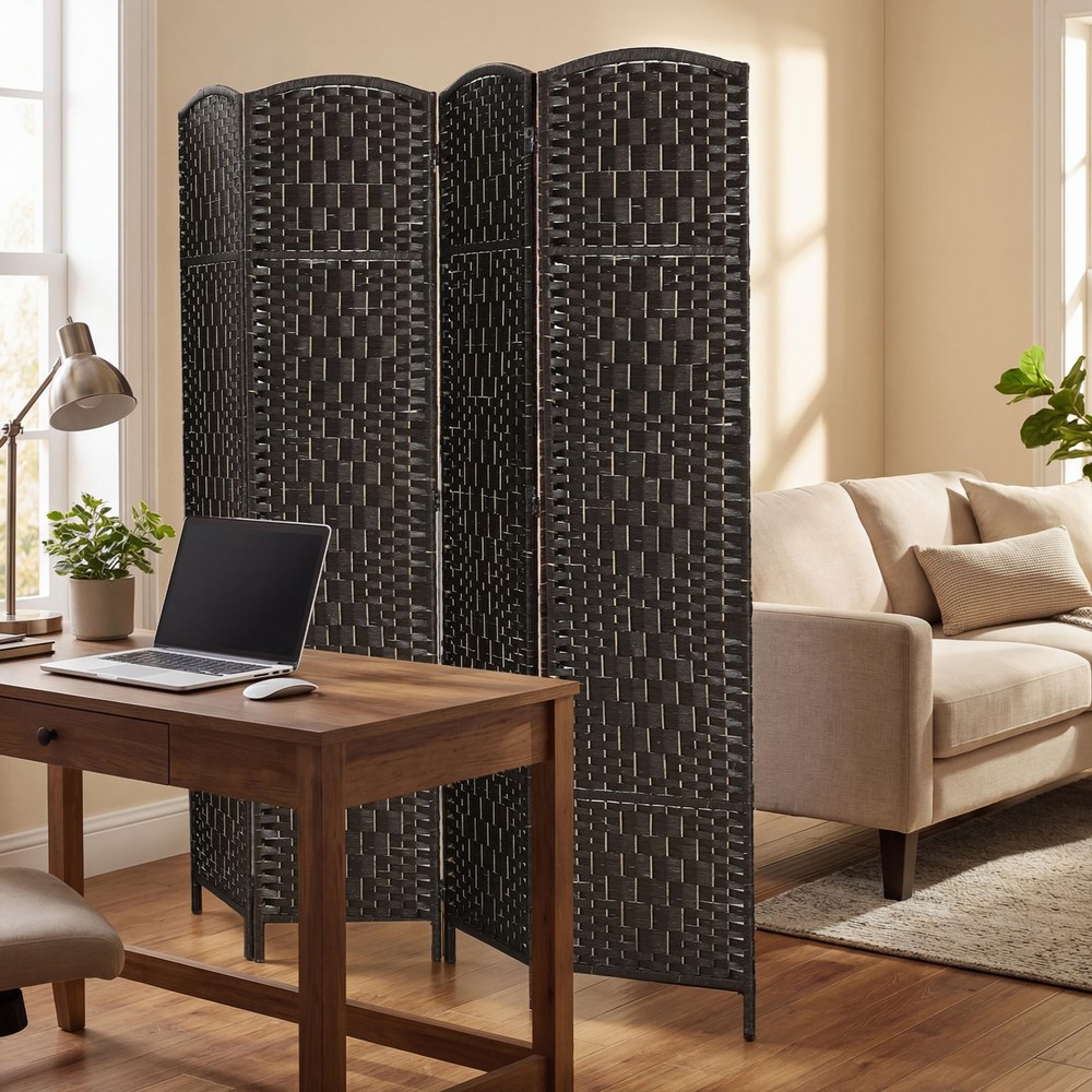 4 Panel Folding Privacy Screen, 70.9" Partition Wall Divider, Coffee