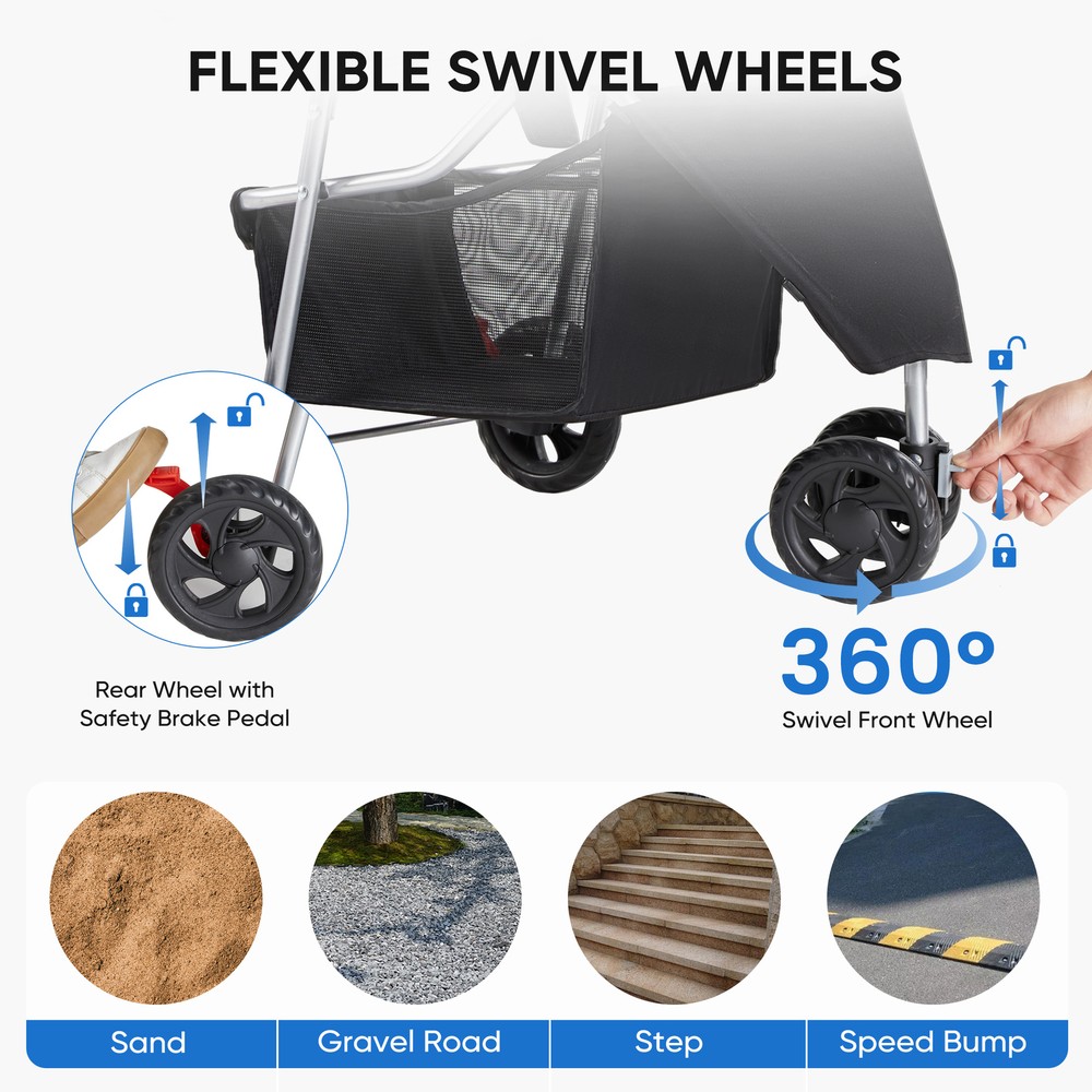 Lightweight Foldable Pet Stroller - Comfortable Easy-Ride Carrier for Dogs Cats