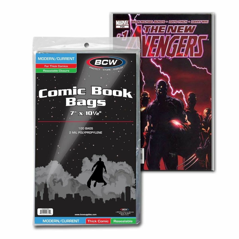 100 BCW Modern Boards & 2-Mil Current Resealable Thick Polypropylene Comic Bags
