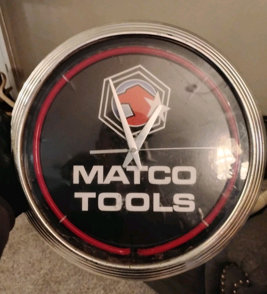 Rare Matco Tools Red Neon Light Wall Clock 13 Inch (Broken Clock)