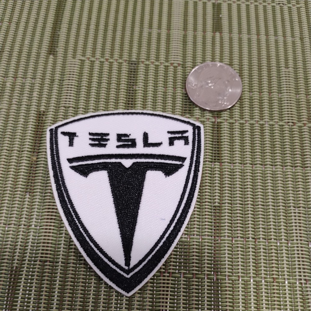 Tesla Shield Iron On Embroidered Black & White Patch