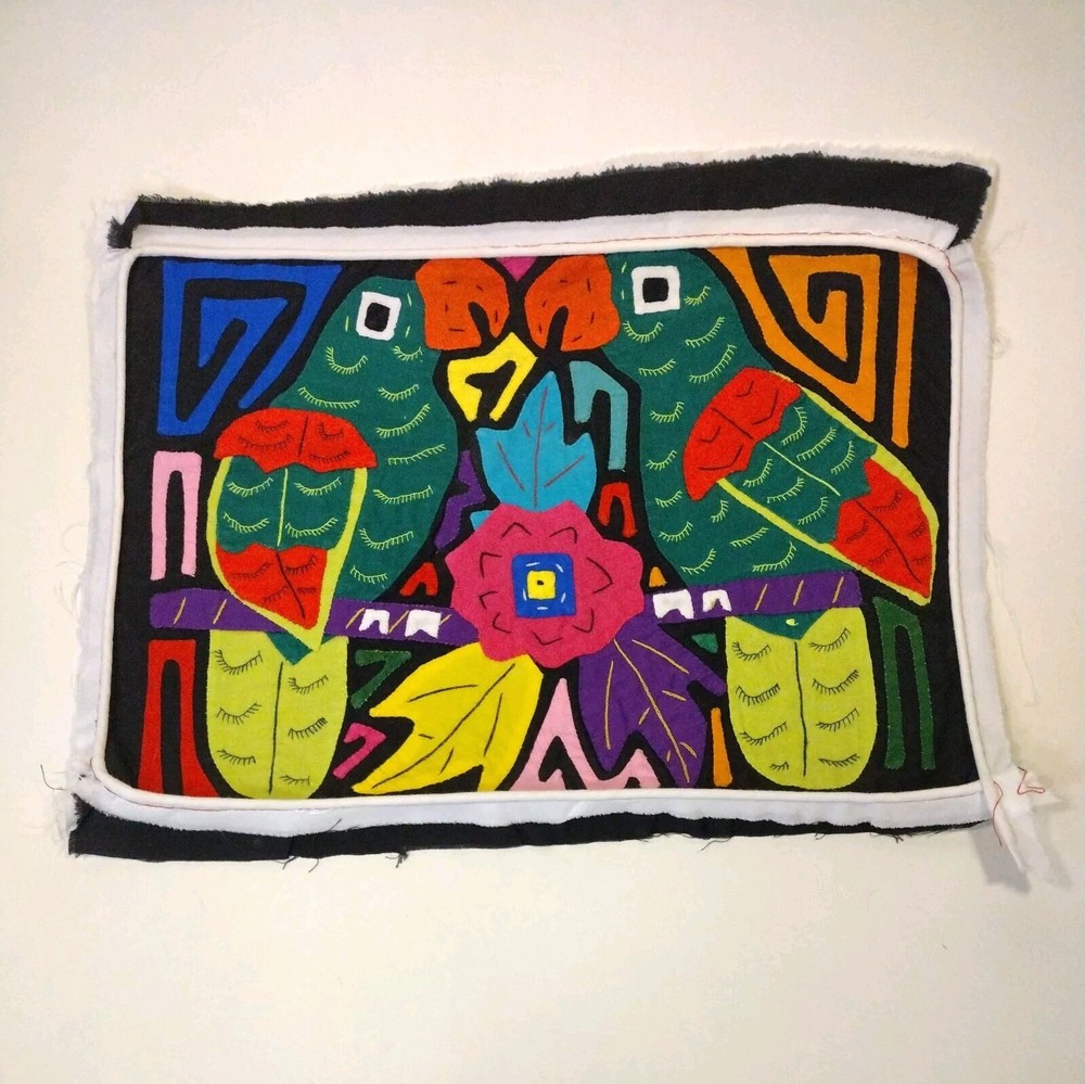 Parrots 2 Birds Textile Panel 8x11" Project Ready Mola Inspired