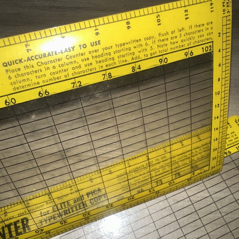 Plastic template character counter For Elite & Pica Typewritten Copy