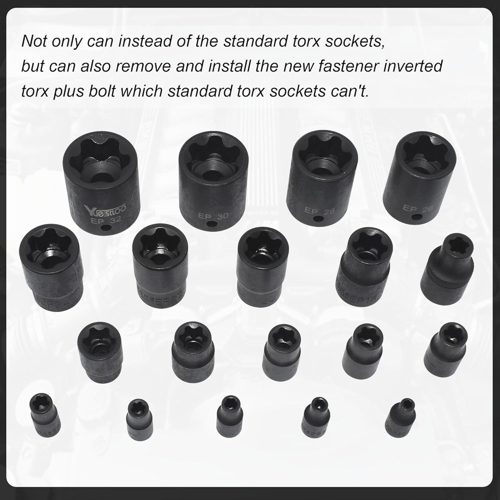 19pcs External Torx Plus Socket Set Compatible With Tesla 6 Point Ep Socket 1/2'