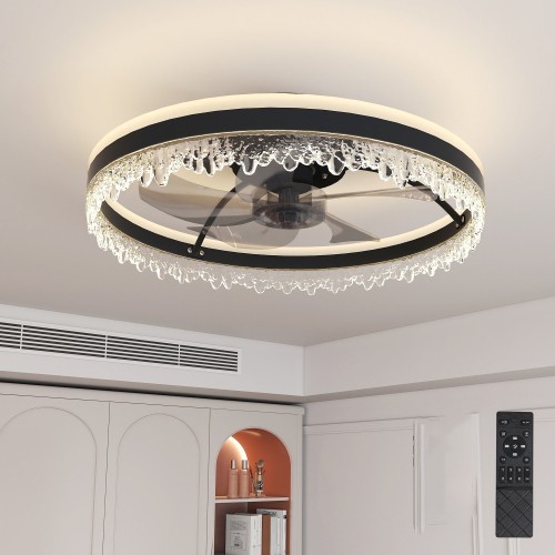 Ceiling fan 20-inch black smart ceiling fan light with silent function