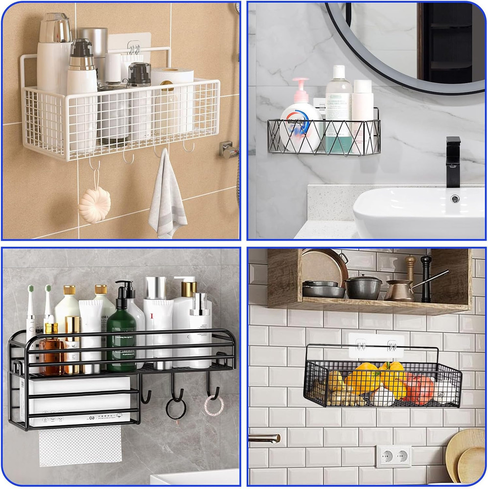 8Pcs Shower Caddy Adhesive Hooks, Clear Strong Shower Adhesive Strips, No Drilli