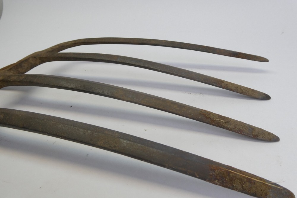 Antique Four Pronged Blacksmith Made Pitchfork Head Tool Part