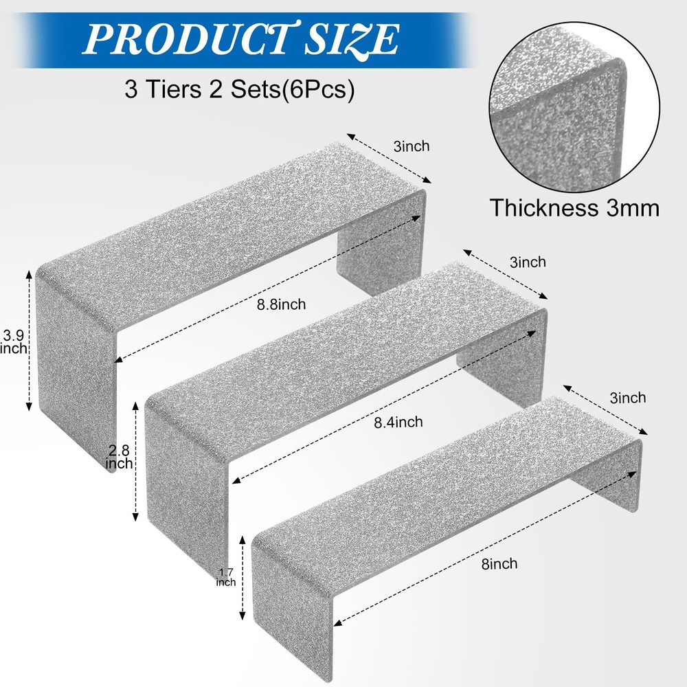 2 Set Glitter Acrylic Display Stand 6 Pcs Rectangular Acrylic Thick Display S...