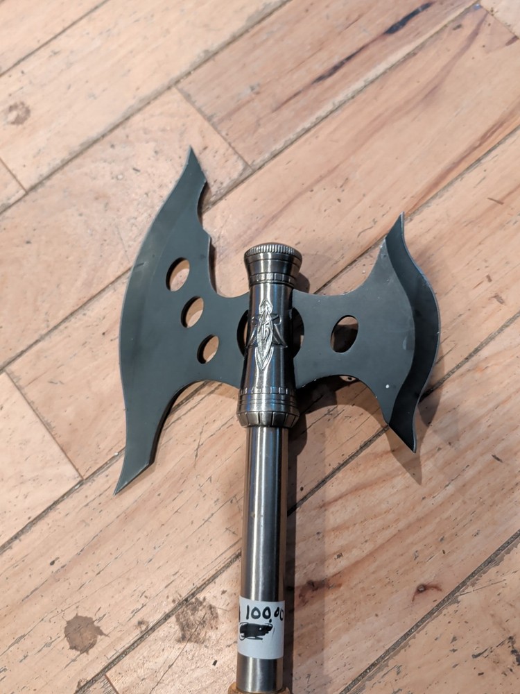 Double-Bladed Skull Design Tactical Axe, Metal Handle & Blade, Silver Black