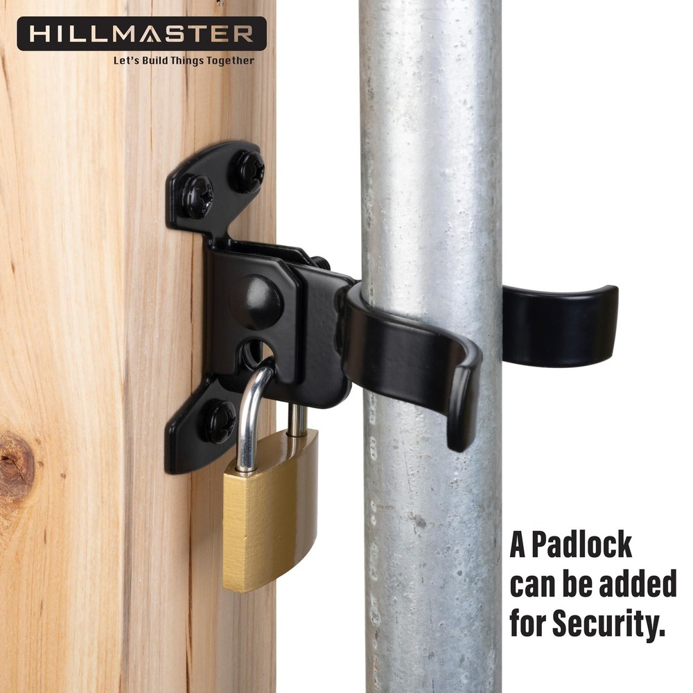 HILLMASTER 1-3/8" Flat Back Wall Mount Chain Link Fork Latch, Black Gate Fork La