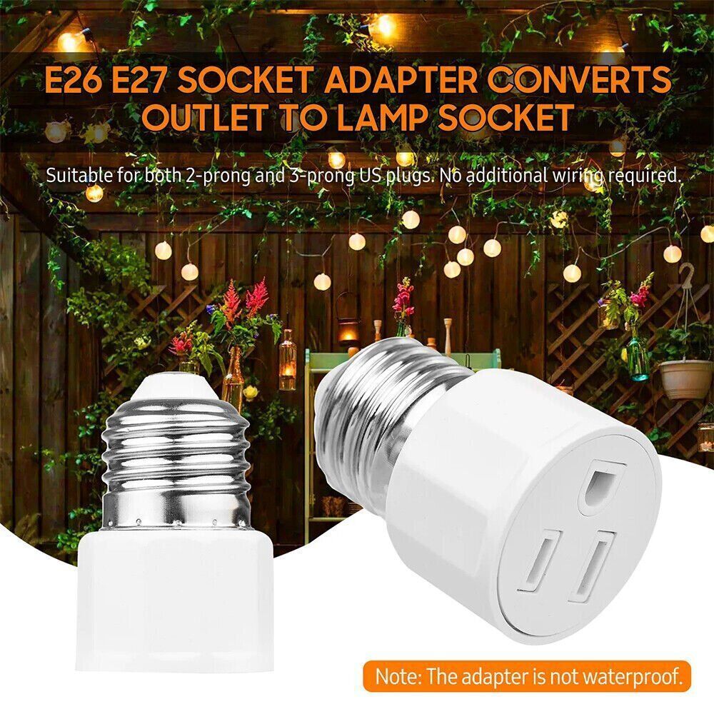 E26/E27 Light Bulb Socket 2/3 Prong Outlet Light Socket to Plug Adapter Convert