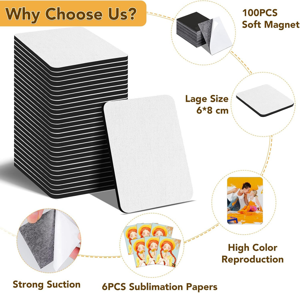 200Pcs Sublimation Magnet Blanks Set,Personalized Sublimation Refrigerator Magne