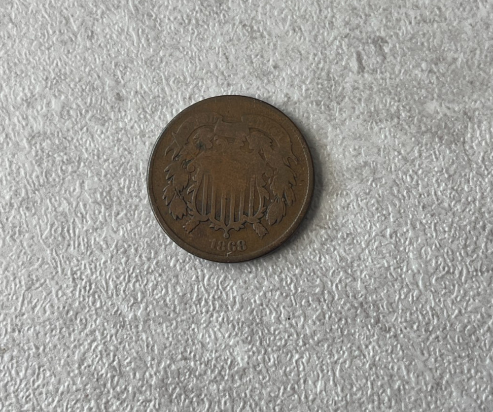 1868 2 Two Cent Piece - Large Reverse Retained Die Break L2