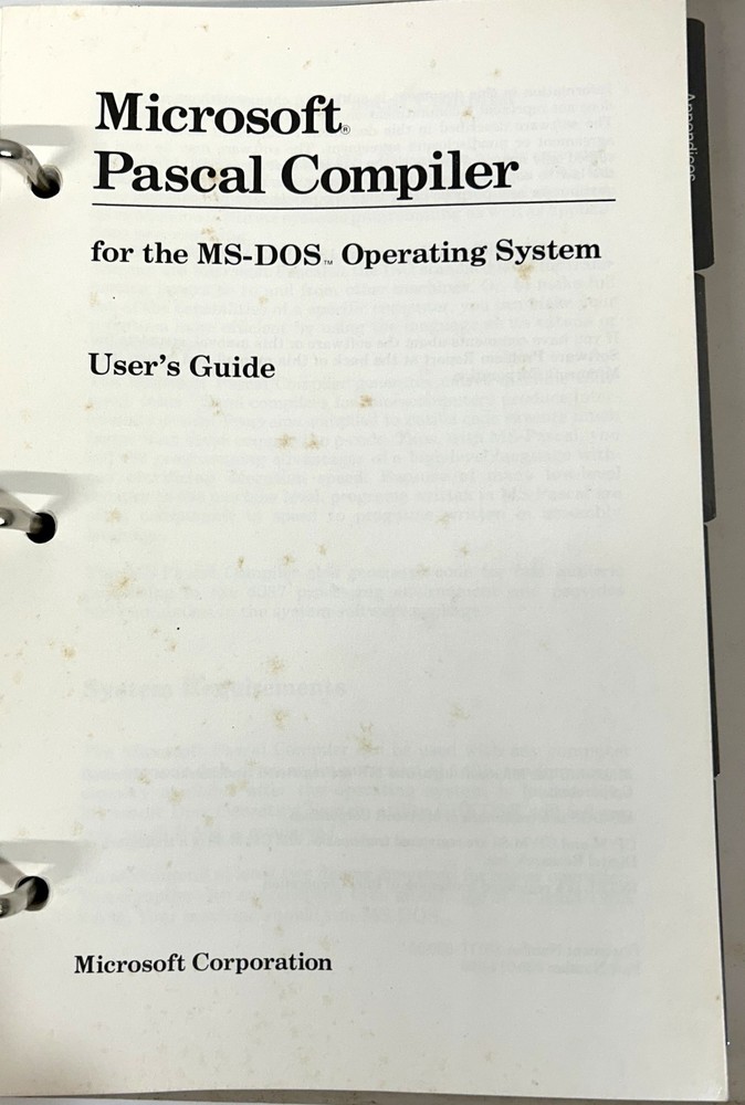 Microsoft Pascal Compiler Vrs 3.31 Manual & Software