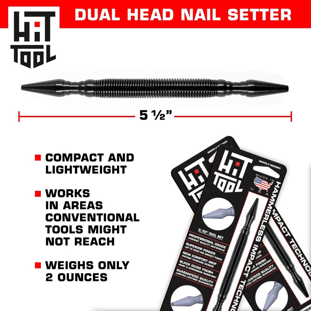 HIT Tool 2/32" (#2) & 3/32" (#3) Nail Set Combination Hammerless Spring Tool