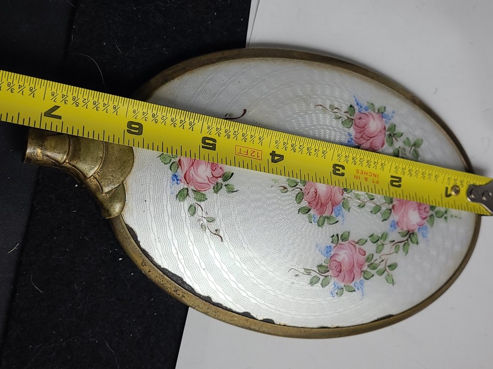 Vintage Guilloche Roses Hand Mirror Missing Handle