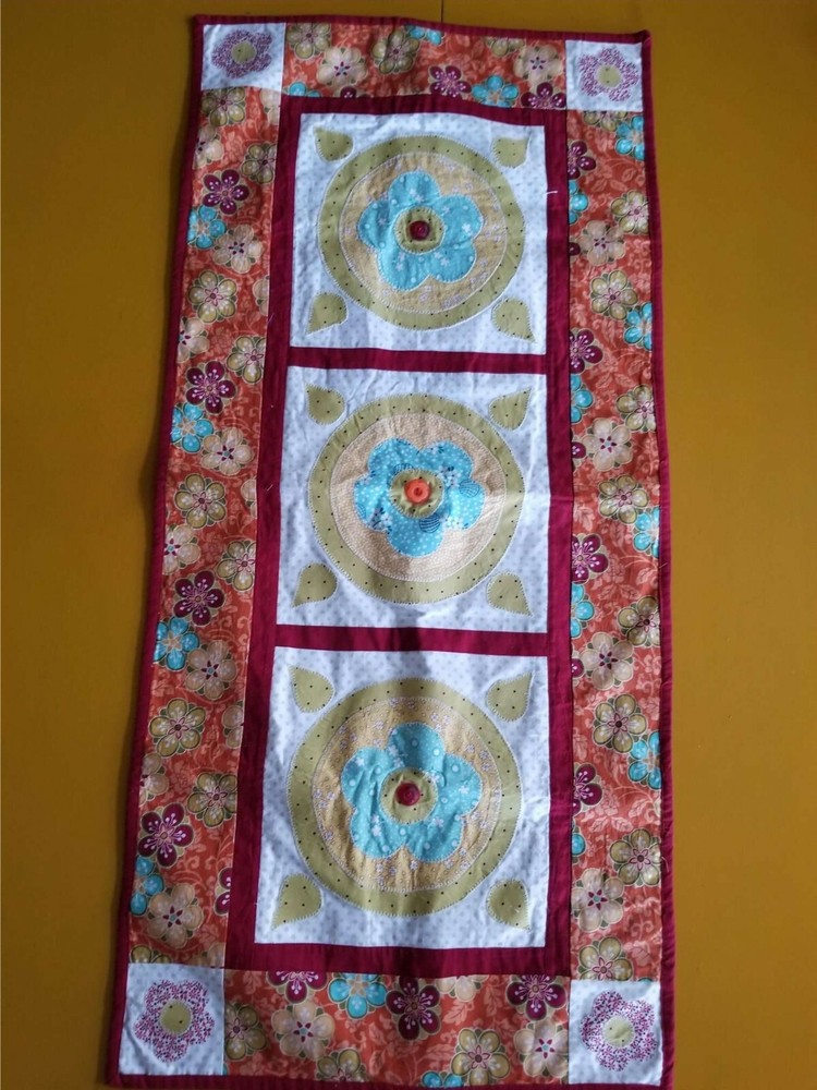 Hand Crafted Floral Quilted Table Topper/Runner Multi-Color