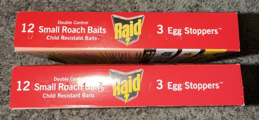 Lot of 2 Raid Double Control 12 Small Roach Baits Plus 3 Egg Stoppers each NEW