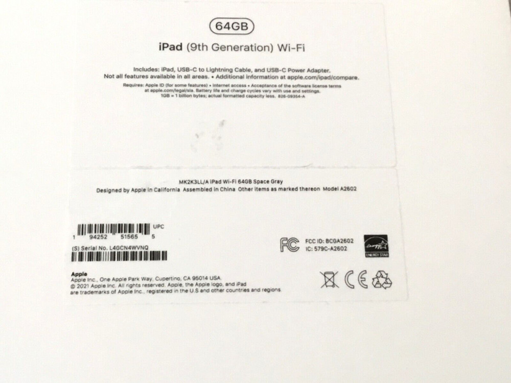 EMPTY Apple iPad 9th Generation 64GB EMPTY BOX & 2 Apple Stickers EMPTY