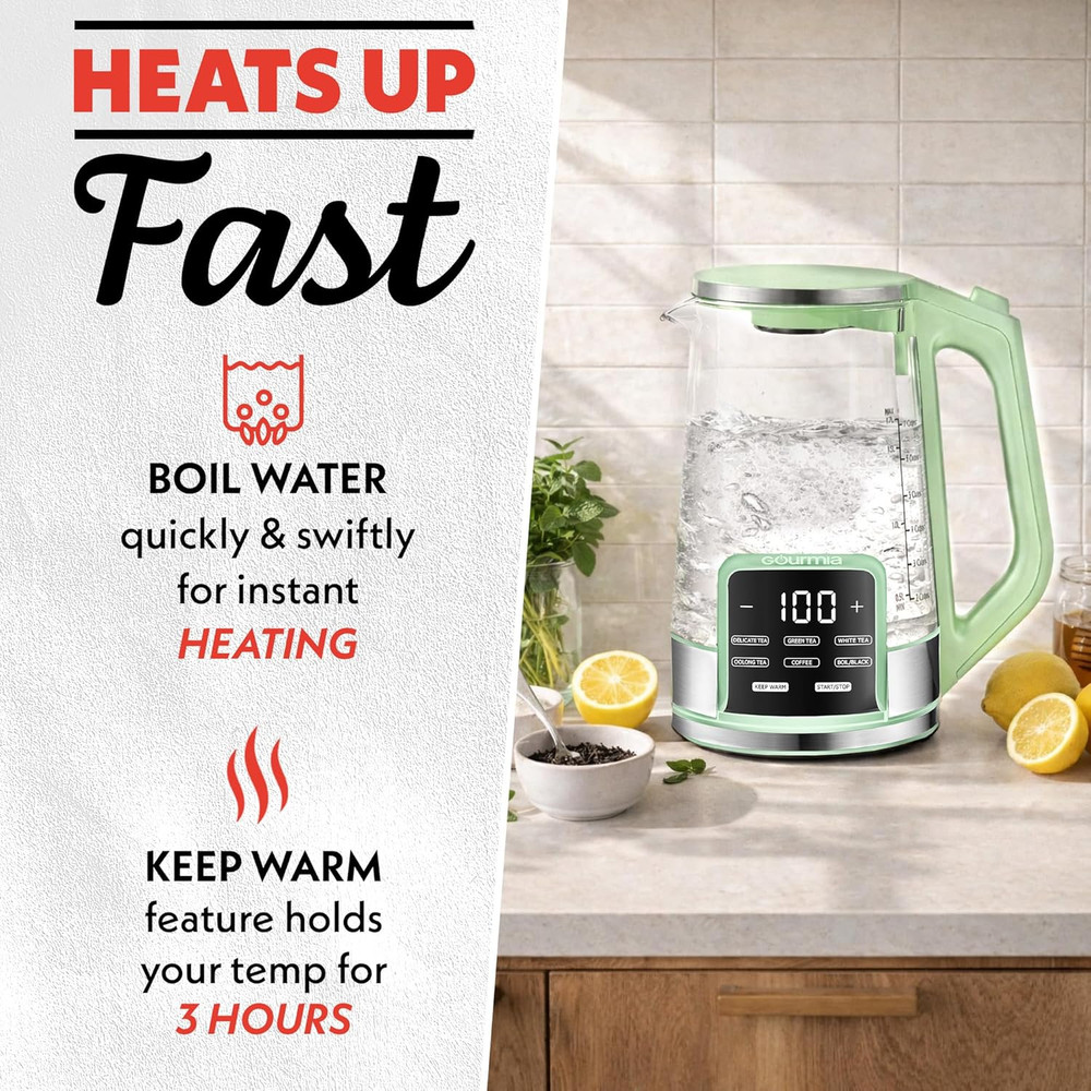 Electric Glass Kettle – 1.7L Programmable Tea & Coffee Brewer with Digital Touch