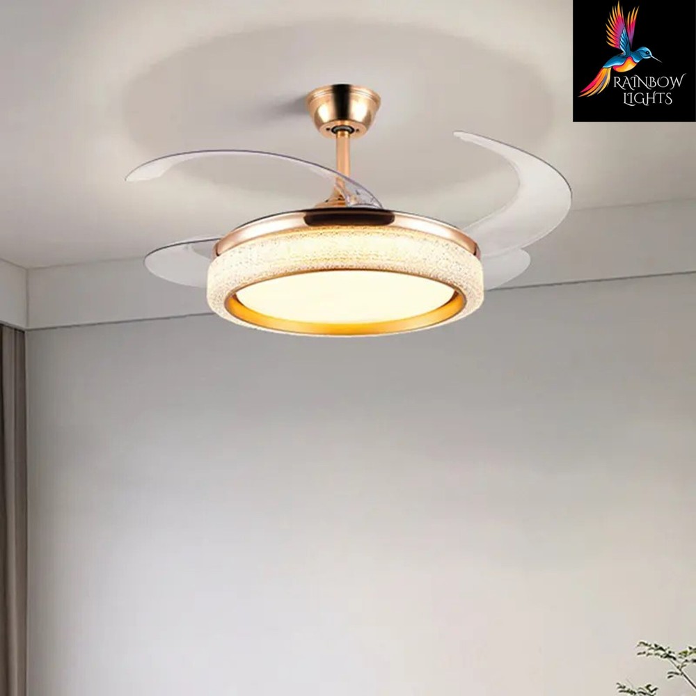 Modern Style LED Ceiling Fan Light with Retractable Blades & Remote Control