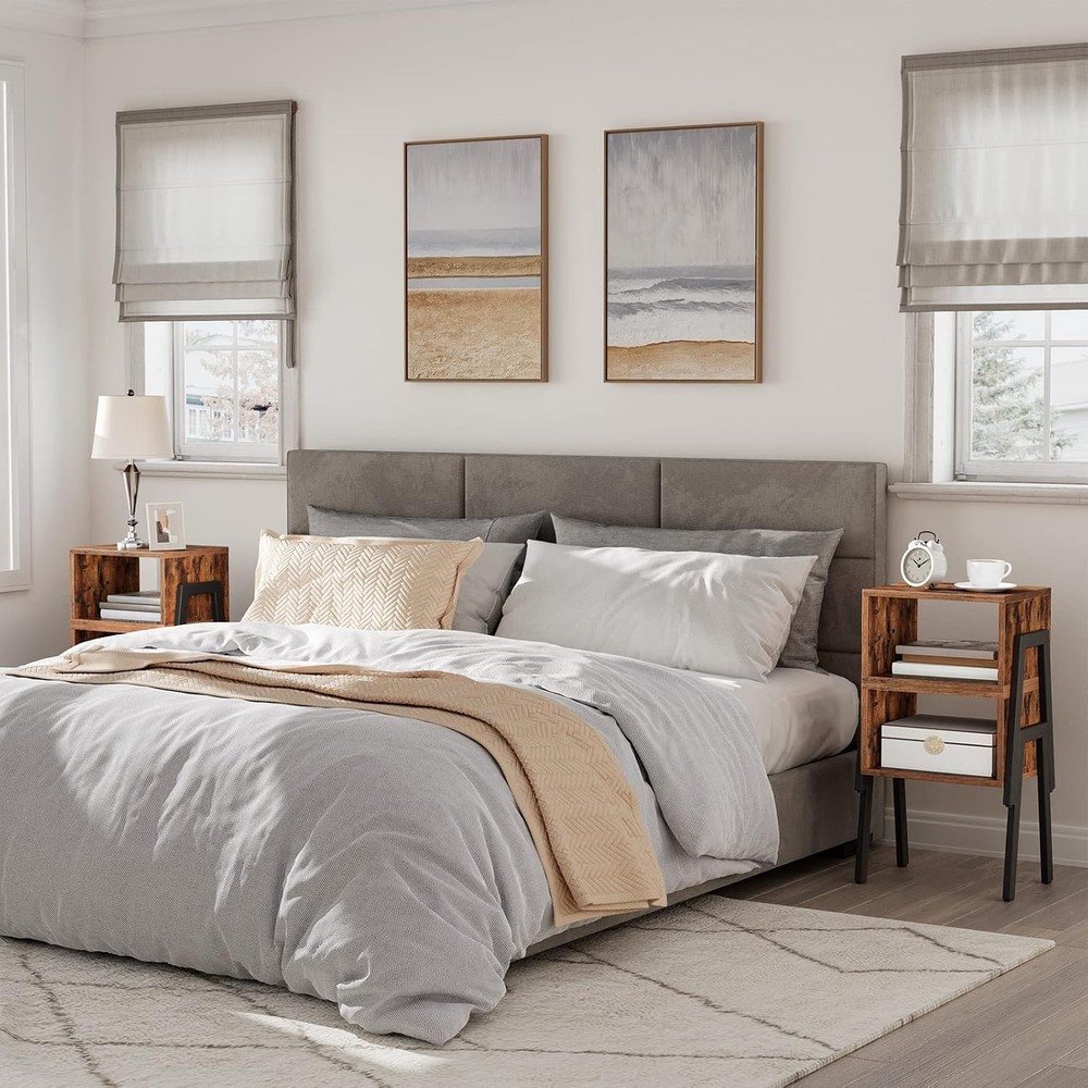 HOOBRO Nightstands Set of 2, Stackable End Table, Side Rustic Brown