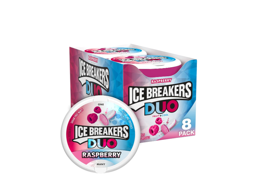 ICE BREAKERS Duo Sugar Free Mints, Raspberry, 1.3 Ounce (Pack of 8)