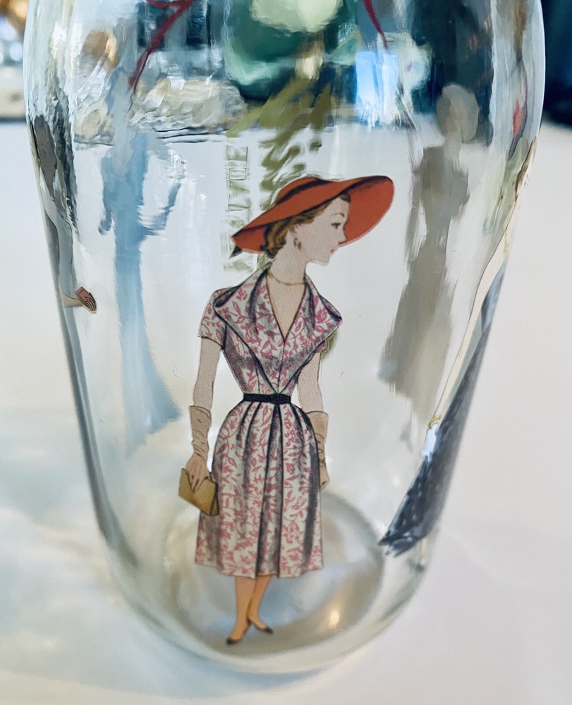SIMPLICITY VINTAGE STORAGE JAR WITH PIN CUSHION TOP. BUTTON THREAD STORAGE