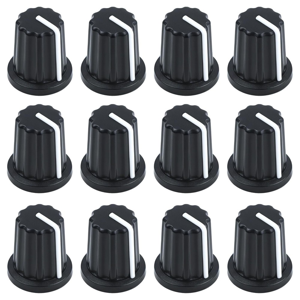 12 Pcs 6mm D Type Potentiometer Control Knobs - Black Plastic Rotary Knobs for P