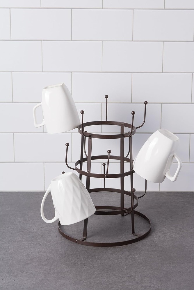 Traditional Iron Mug Tree Stand, Rustic Bronze