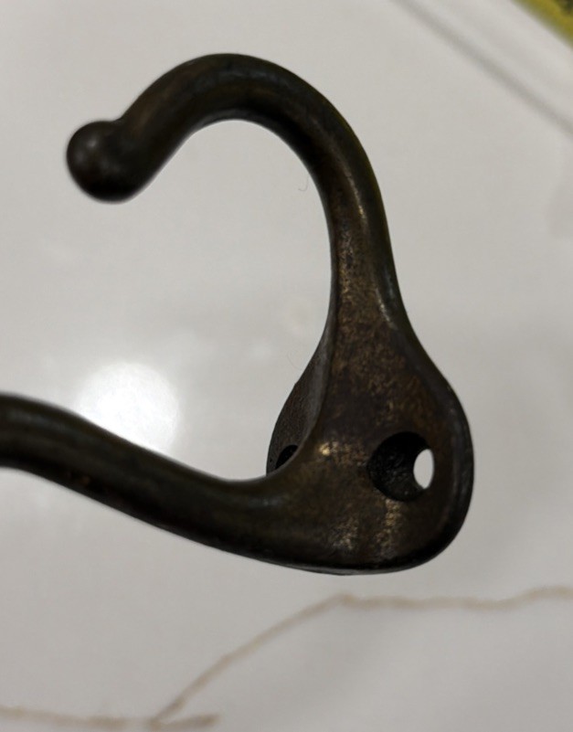 Single Cast Iron Double Hooks Round Tips Coat Hat Salvage Hardware 3”